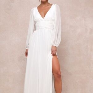 Lulus Enchant My Love White V-neck Long Sleeve Maxi Dress - Size XL